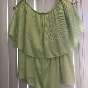 Green Flutter Sleeve Blouse with Pleated Details